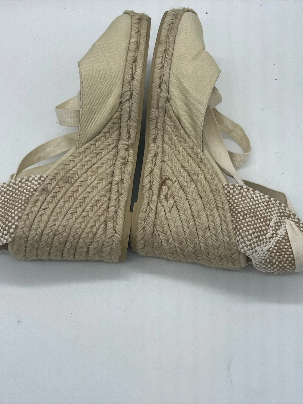 Castaner Cream Canvas Espadrille Wedge Sandals with Ankle Ties